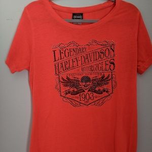 Harley Davidson Scoop Neck Orange Short Sleeve Size XL Women's